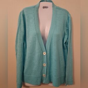 J. Jill Linen & Cotton Aqua Cardigan Sweater with V-Neck